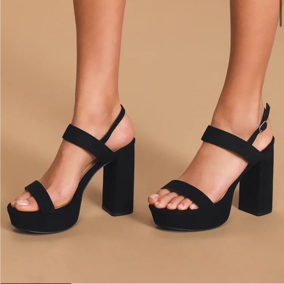 Lulus Shoes - Lulu’s Acee Black Suede Platform Heels Women’s Size 9